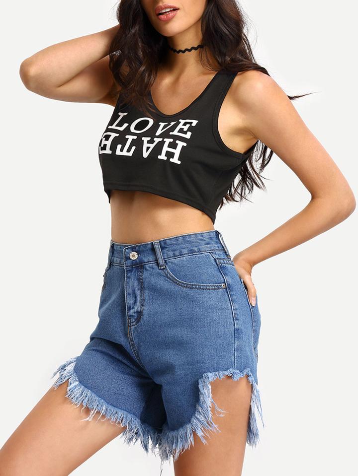 Romwe Letter Print Crop Tank Top