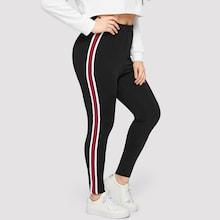 Romwe Plus Striped Taped Side Leggings