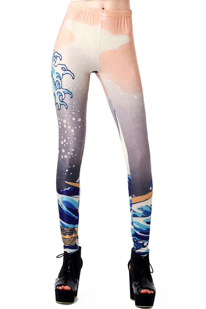 Romwe Romwe Big Wave Skin Colored Leggings