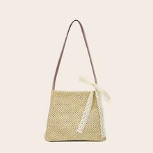 Romwe Bow Tie Woven Tote Bag