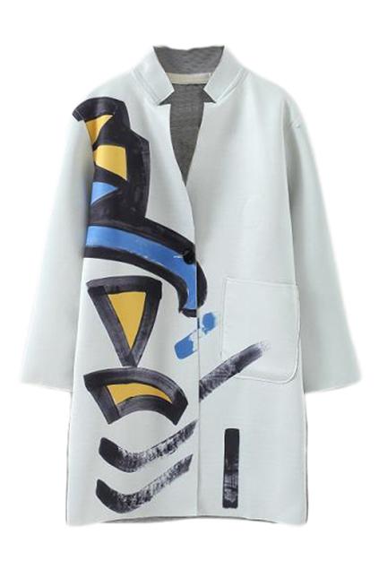 Romwe Scrawl Print Pocketed Coat