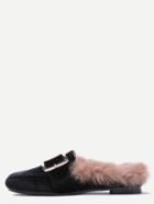 Romwe Black Velvet Faux Fur Lined Loafer Slippers