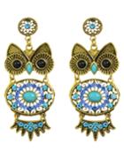 Romwe Blue Rhinestone Owl Shaped Earrings