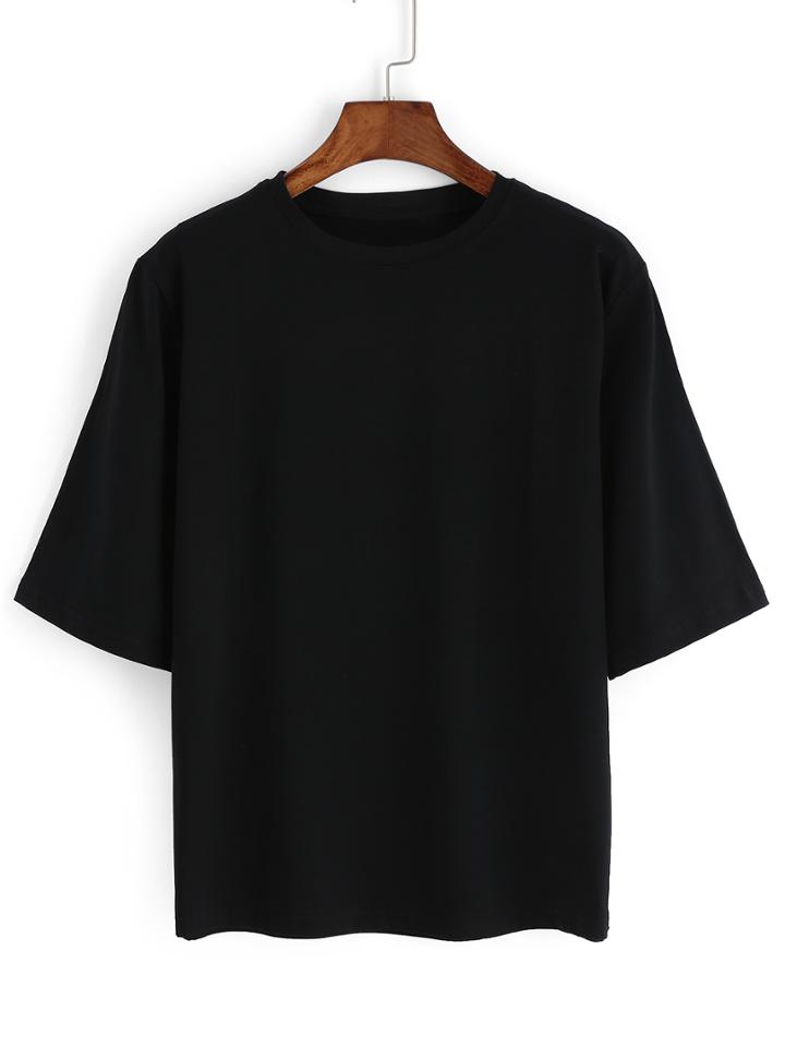 Romwe Letters Print Loose Black T-shirt