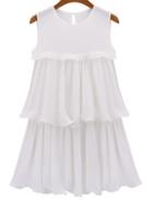 Romwe Sleeveless Ruffle Chiffon White Dress