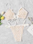 Romwe Crochet Flower Frill Detail Bikini Set