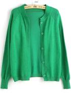 Romwe With Buttons Knit Green Cardigan