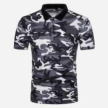Romwe Men Camo Polo Shirt