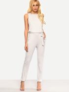 Romwe Self-tie Sleeveless Jersey Jumpsuit - Light Grey
