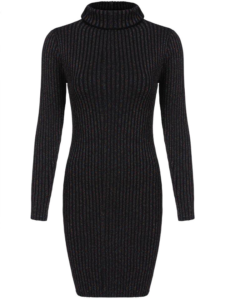 Romwe Turtleneck Ribbed Bodycon Sweaterr Dress
