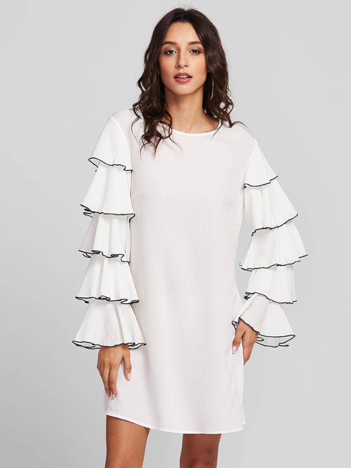 Romwe Contrast Tipping Layered Bell Sleeve Longline Top