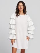 Romwe Contrast Tipping Layered Bell Sleeve Longline Top