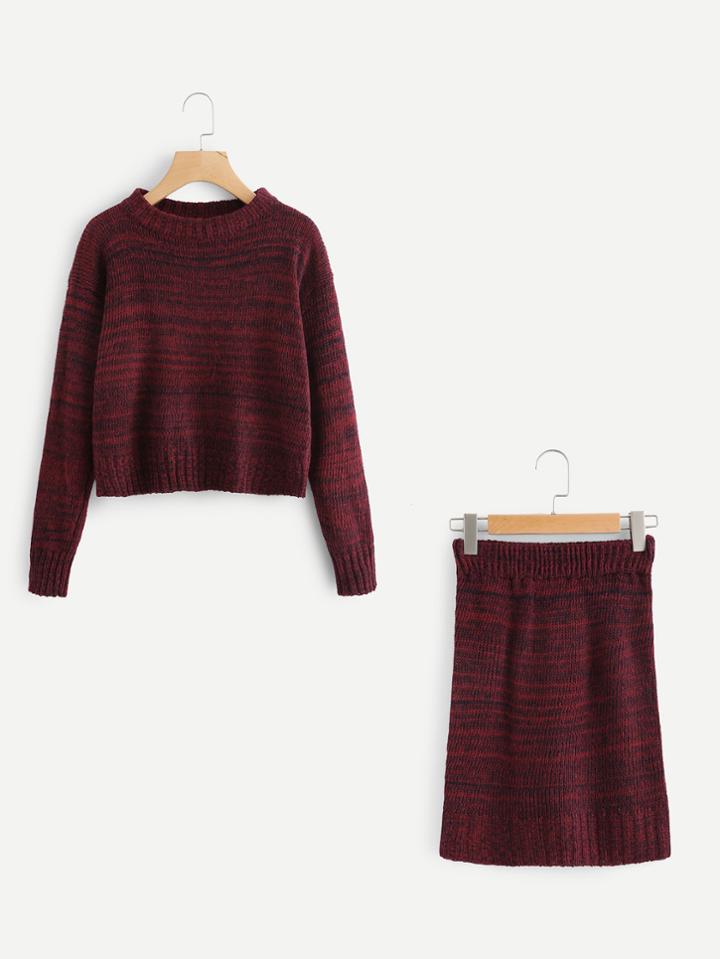 Romwe Drop Shoulder Knit Sweater With Skirt