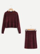 Romwe Drop Shoulder Knit Sweater With Skirt