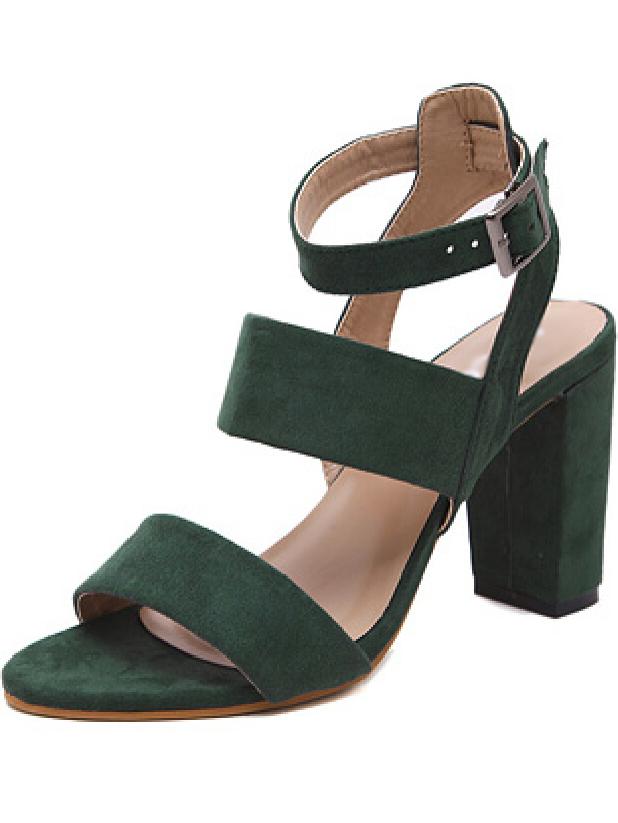 Romwe Dark Green Peep Toe Chunky Ankle Strap Sandals