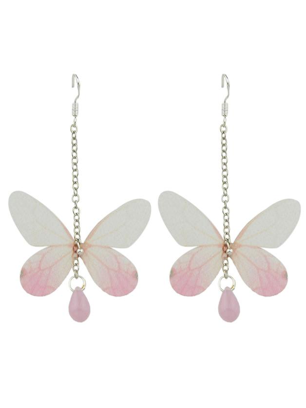 Romwe Pink Color Rhinestone Butterfly Dangling Earrings