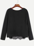 Romwe Black Contrast Eyelash Lace Wrap Back T-shirt