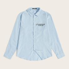 Romwe Guys Slogan Print Buttoned Cuff Shirt