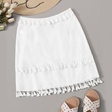 Romwe Layered Tassel Trim Skirt