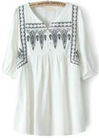 Romwe White V Neck Embroidered Loose Blouse