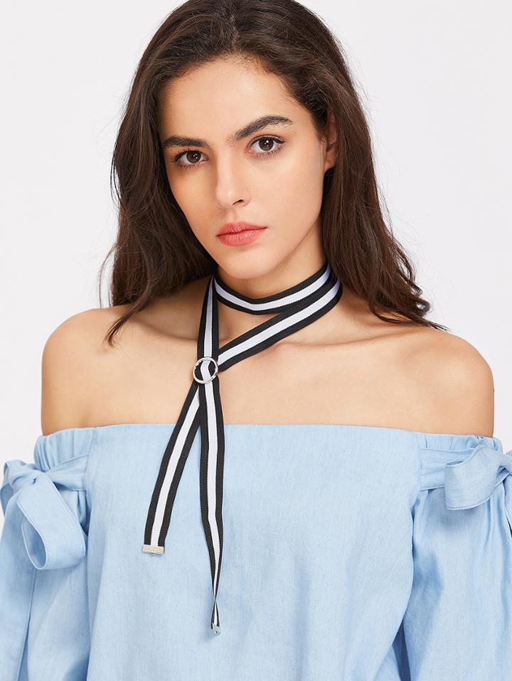 Romwe Striped Buckle Long Strap Wrap Necklace