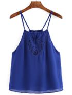 Romwe Spaghetti Strap Embroidered Hollow Out Cami Top