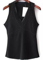 Romwe Deep Plunge Neck With Rivet Black Vest
