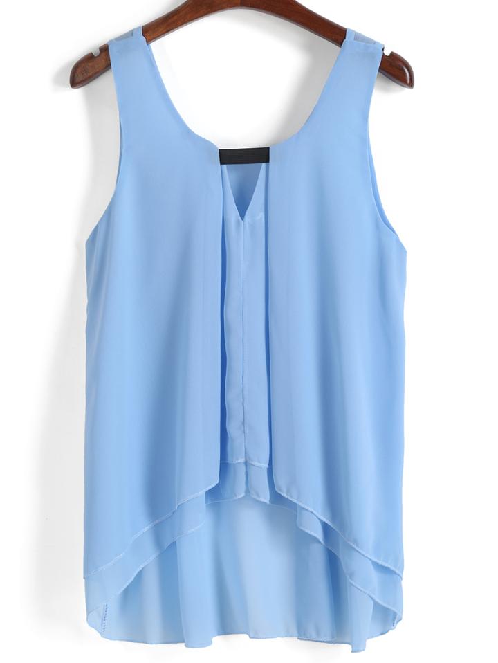 Romwe Dip Hem V Cut Chiffon Tank Top