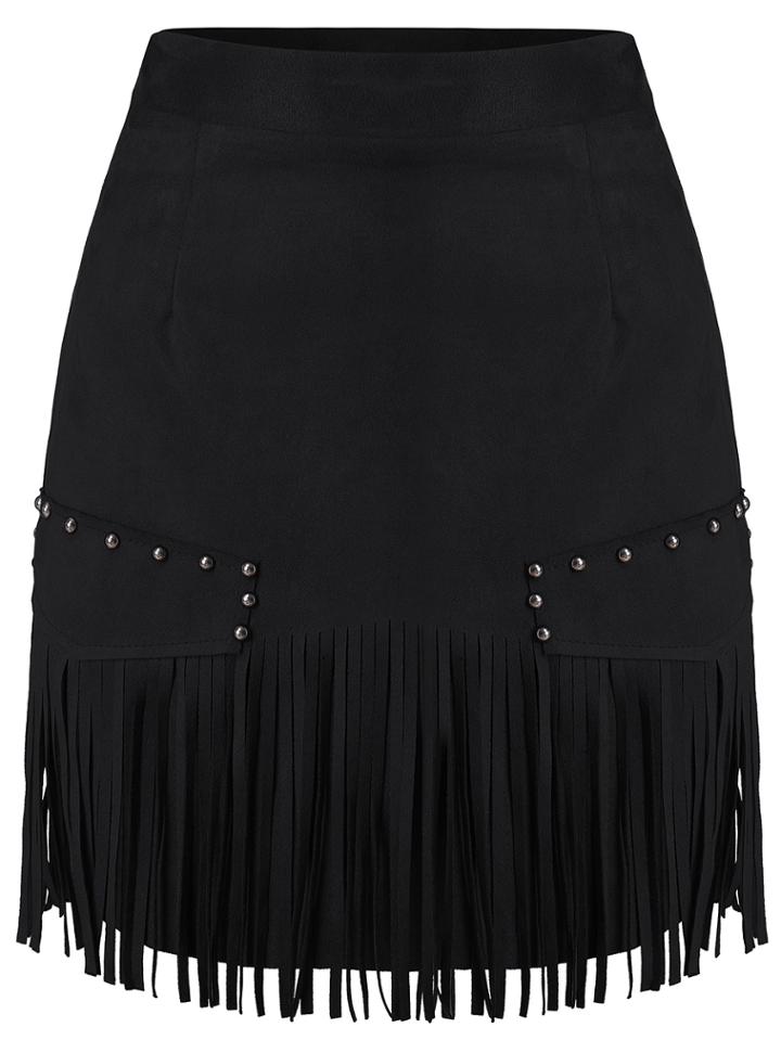 Romwe Tassel Bead Black Skirt