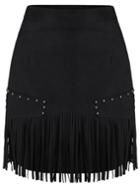 Romwe Tassel Bead Black Skirt