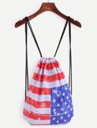 Romwe Multicolor Stars And Stripes Print Drawstring Backpack