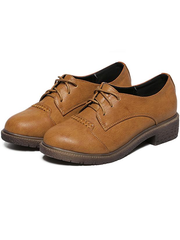Romwe Orange Round Toe Lace Up Flats