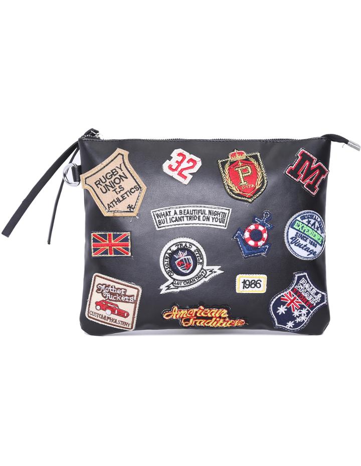 Romwe Black Patch Pu Clutch Bag