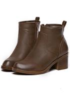 Romwe Brown Round Toe Side Zipper Boots