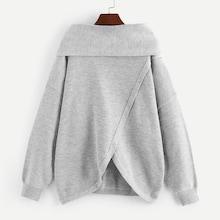 Romwe Plus Rolled Neck Overlap Hem Sweater