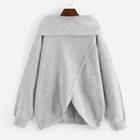 Romwe Plus Rolled Neck Overlap Hem Sweater