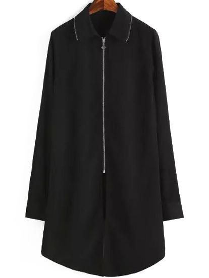 Romwe Lapel Dip Hem Zipper Blouse