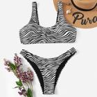 Romwe Zebra Print Top With High Leg Bikini