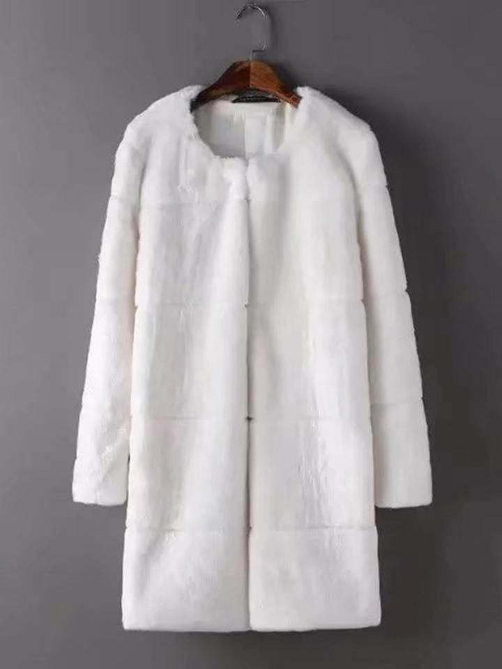 Romwe Faux Fur Longline Coat