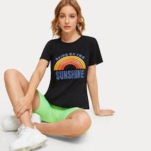 Romwe Letter & Rainbow Print Tee