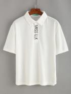 Romwe Letter Print Polo T-shirt