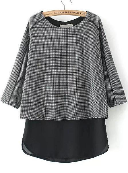 Romwe Contrast Hem Houndstooth Blouse