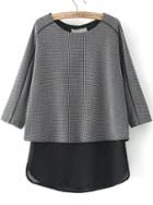 Romwe Contrast Hem Houndstooth Blouse