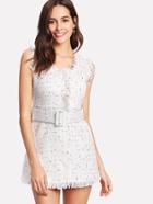 Romwe Fringe Edge Tweed Dress With Belt