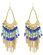 Romwe Gold Plated Tassel Blue Small Beads Earrings