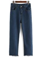 Romwe Frayed Denim Straight Blue Pant