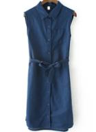 Romwe With Belt Pocket Shirt Navy Dress