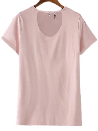 Romwe Pink Cut Out Star Tassel Short Sleeve T-shirt