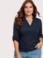 Romwe V Neckline Rolled Sleeve Blouse