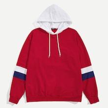 Romwe Guys Striped Sleeve Sweatshirt With Contrast Hood